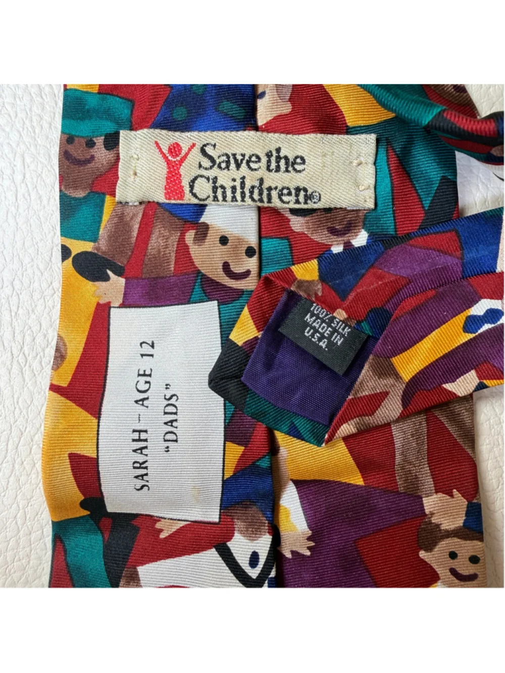 Save the Children 100% Silk Tie Sarah Age 12 Dads Art Novelty Mens Necktie